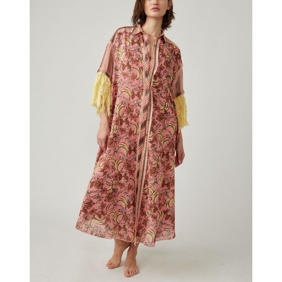 FREE PEOPLE Watching Waves Maxi Shirt / Mauve Combo NWT - Picture 2 of 11